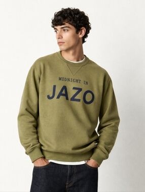 Zara Style Olive Green Graphic Sweatshirt | Minimal Streetwear | Men's L